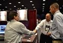 Doing business on the show floor.